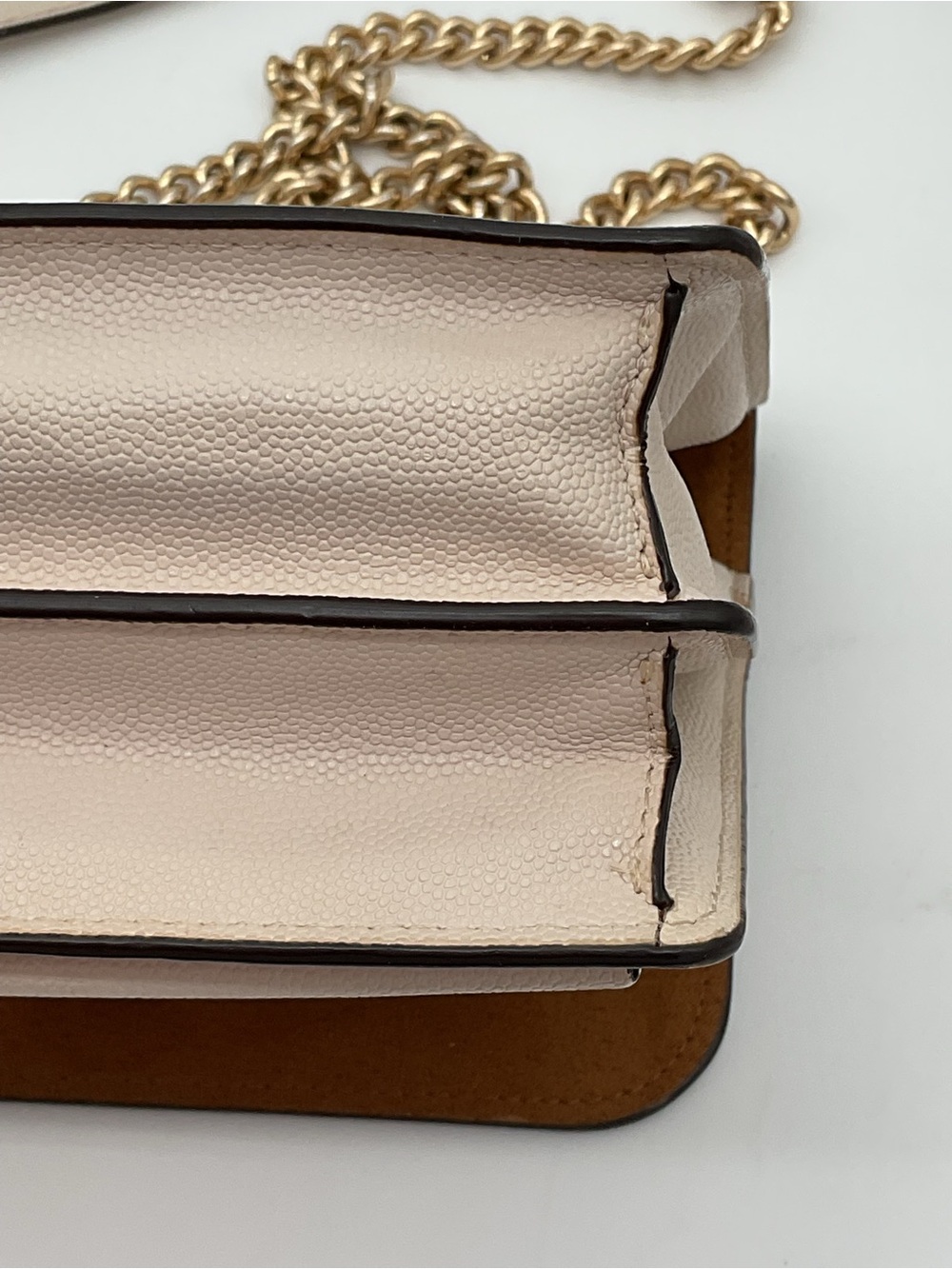 Coach Mini Klare Pebble LeatherCrossbody in Light Beige with Gold Tone Chain - Picture 12 of 16